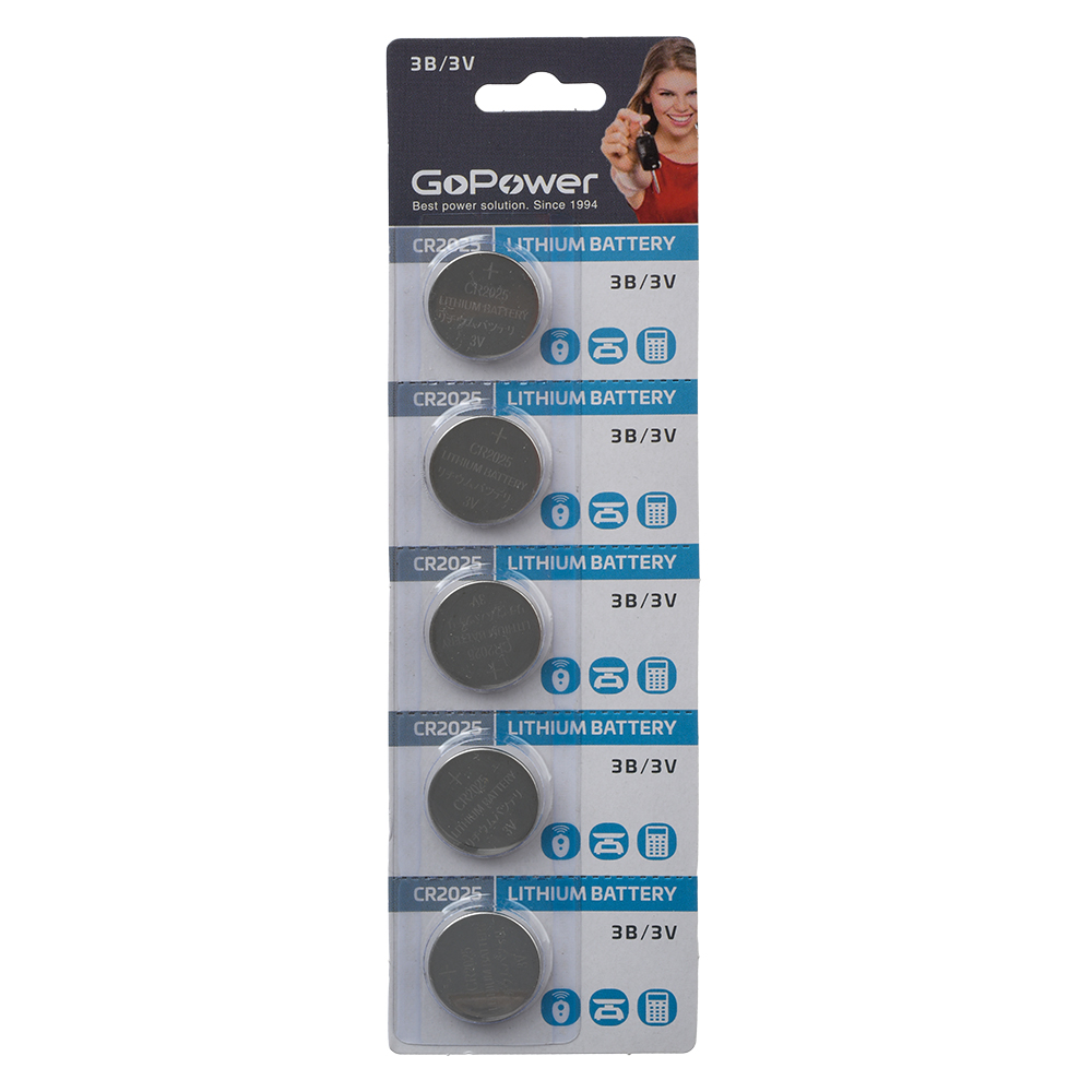 Батарейка GoPower CR2025 BL5 Lithium 3V (5/100/2000)